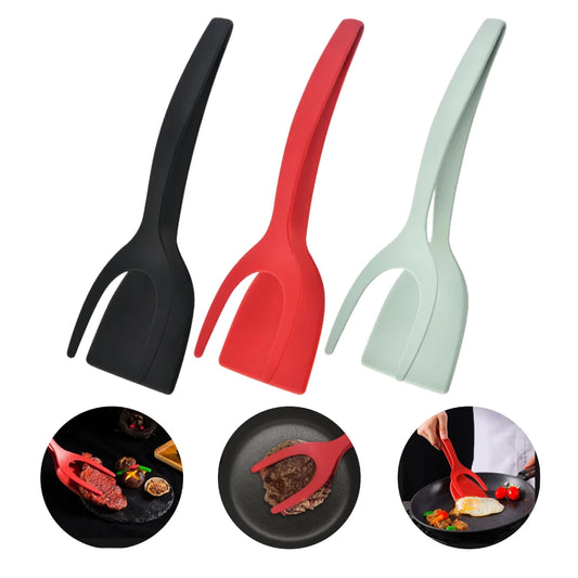 2 In 1 Grip Flip Tongs Eggs Tongs French Toast Pancake Egg Clamp Omelet Turners Cooking Tongs Gadgets Kitchen Accessories